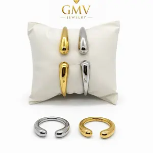 GMV Jewelry Liquid Gold Drop Set 14k Gold Plated Flexible Bracelet and Solid Ring for Stylish Accessory