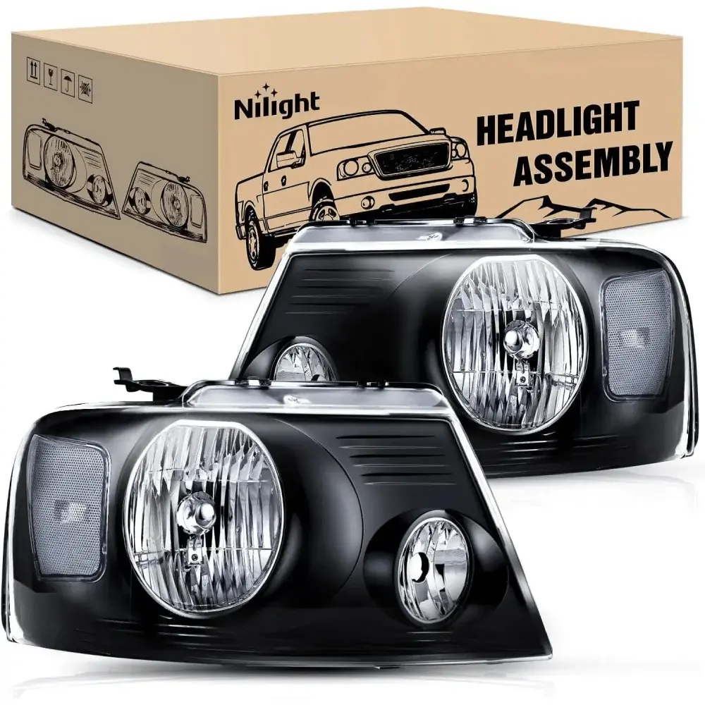 Nilight Vented Headlight Assembly - Black Case, Clear Reflector for 2004-2008 Ford F150 & 2006-2008 Lincoln Mark LT, Headlight Vented