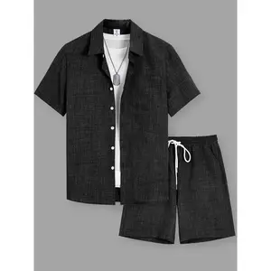 Men's Solid Short Sleeve Shirt & Shorts Loungewear Two-piece Set, Casual Comfy Top & Shorts PJ Set, Men's Sleepwear for Summer