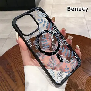 Magnetic Phone Case Compatible  iPhone 17 Pro Max 16 Plus 15 14 13 12 11 Air E Blue leaf symphony Hard Acrylic Back Soft TPU Edge Shock-resistant Cover for Girl