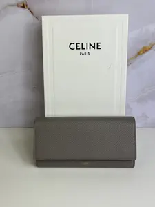 Pre-owned Celine Grained Calfskin Small Leather Goods Large Flap Wallet