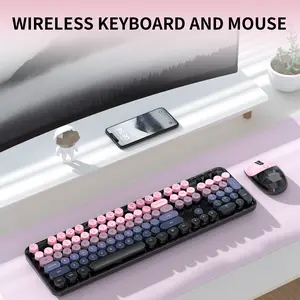MOFII Wireless Keyboard and Mouse Set Full-Size Retro Typewriter Design Ergonomic Soft Keyboard Colorful USB Receiver OTG Compatible with Windows Mac