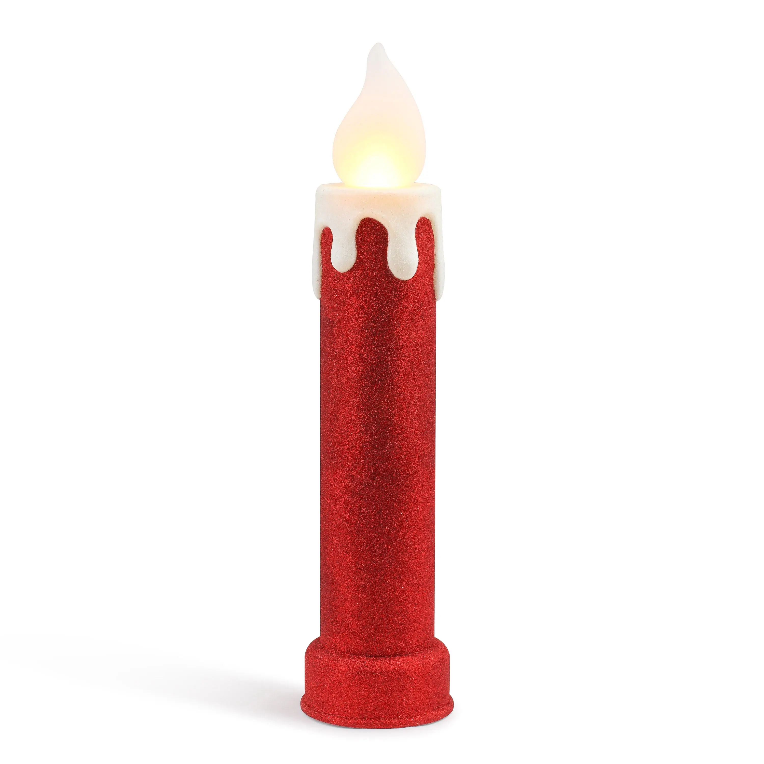 24 in. Retro Glitter Blow Mold Candle - Red, Festive Christmas Decor, Holiday Decor with Light for Home
