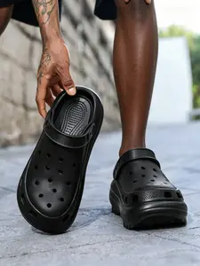 1 Pair Unisex Height Increasing Thick Sole Clogs Hollow Breathable Upper Adjustable Heel Strap For Daily Commute Outdoor Outfits