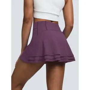 Women’s three-layer pleated A-line tennis skirt, high-waisted hip-lifting sports skirt with pockets, scratch-resistant, suitable for yoga and sports, lightweight GARMENTARY