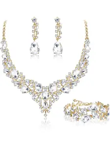 Wedding Jewellery Sets for Women Crystal Bridal Necklace Vintage Rhinestone Earrings and Bracelet Set Wedding Engagement Bride Bridesmaid Dirndl Gift Jewellery