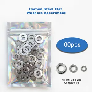 [Summervibes] 60pcs Flat Washer Assortment Kit  M4 M6 M8 Zinc Plated Steel Washers for DIY, Auto & Home Repair