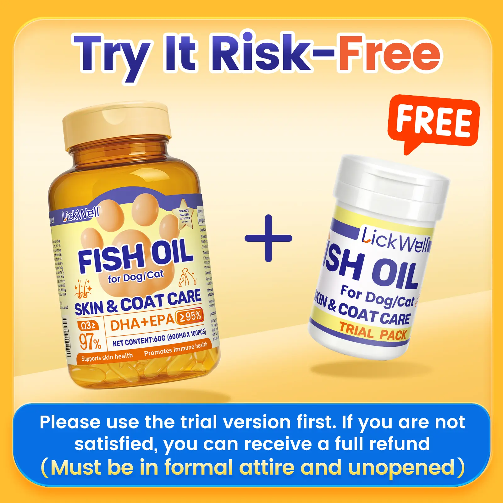 Cat specific - LickWell Pet fish oil 97% Omega-3, reduces hair loss and skin itching