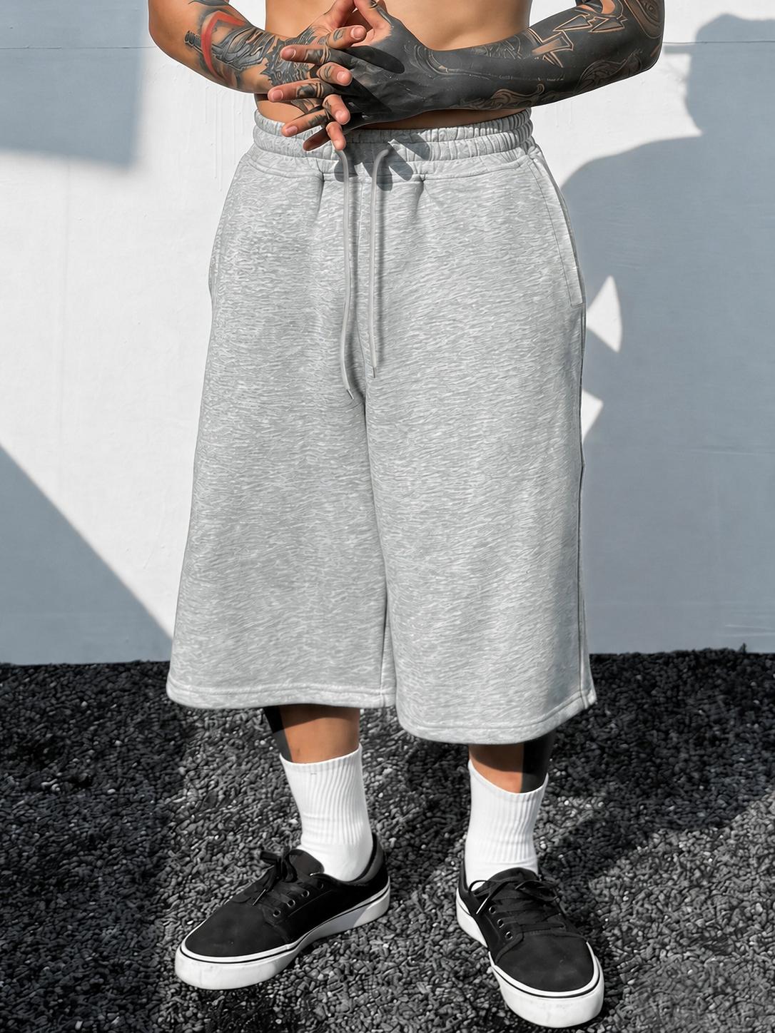 Mens 3 4 Length Sweat Shorts Urban fashion essentials Baggy Wide Leg Below Knee Long Shorts Drawstring Elastic Waist Plain Streetwear Shorts Loose Fit Gym Workout Lounge Skater Hip Hop Y2K Athletic Capri Shorts Daily Casual Summer Outfit Wear Street Looks