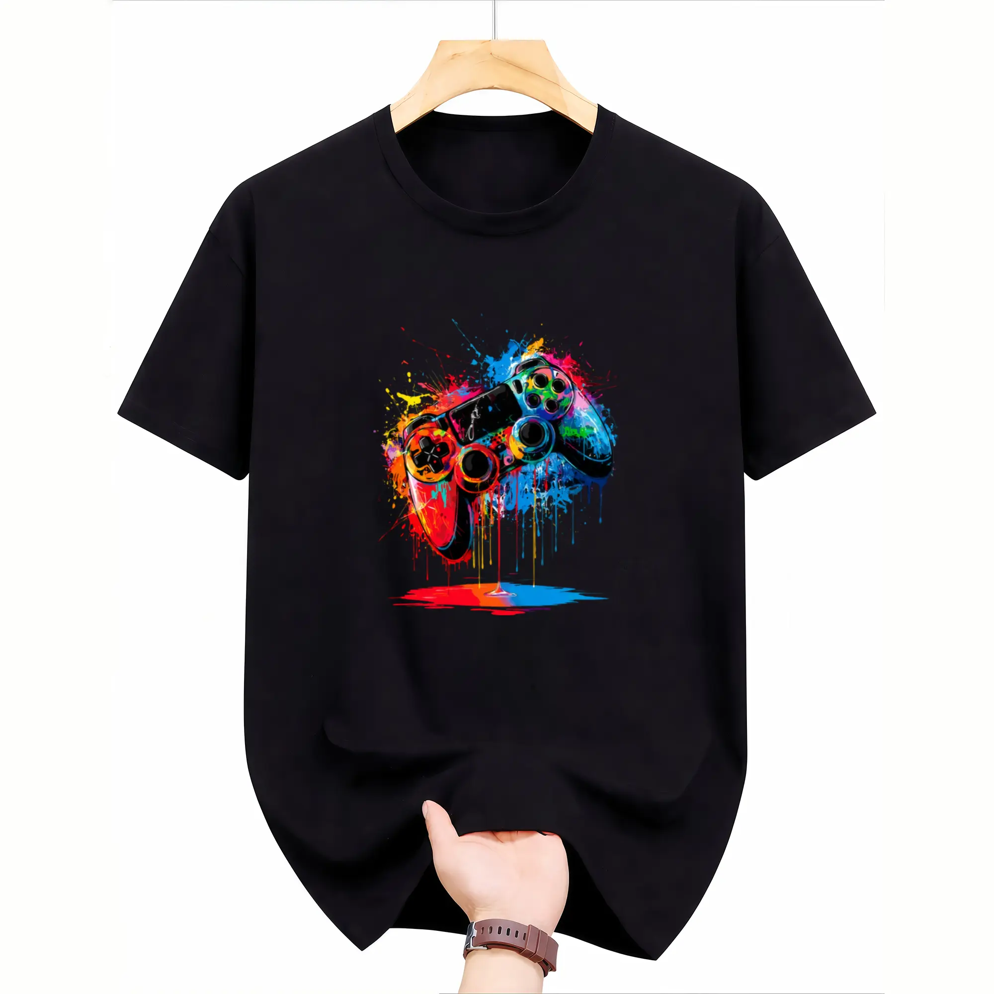 Gamer  Game Control Pad Paint Dripping Gaming T-Shirt.jpgSame Style for Men and Women 2026 Summer Short-sleeved Printed T-shirt