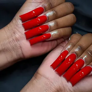 20Pcs Curved Nail Tips Press on Full Cover, XXL Long Press on Nails Red Fake Nails Extra Curve Square False Nails Sparkly Artificial Nails Reusable Nail Press ons Cute Stick on Nails for Women