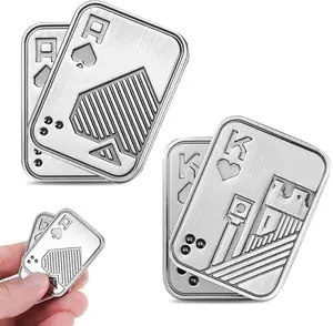 2-Pcs Portable Square Metal Magnetic EDC Fidget Slider Toys, Manual Rotation Poker Push Card, Stress Relief Gadgets & Anxiety Relief Products for Adults (Office Decompression Use)