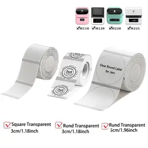 Self-Adhesive Transparent Thermal Labels, Round Label, 30x30mm, 40x30mm, 50x50mm, Barcode/sticker Printer Paper for M100/m200/m210/m110/m120 Mini Printers