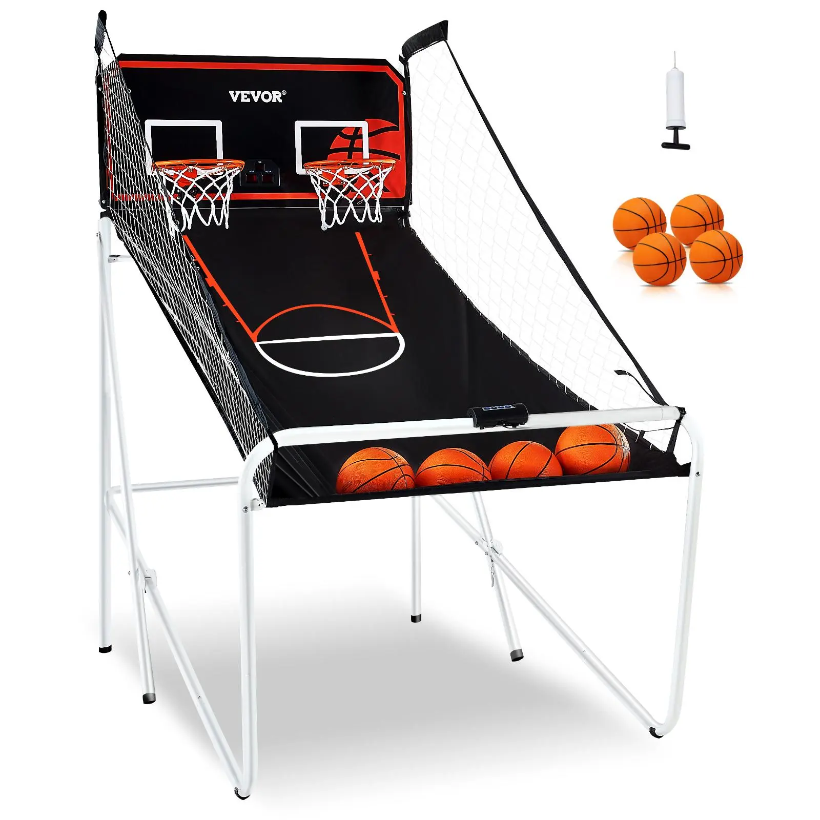 【summerfinds】VEVOR Foldable Basketball Arcade Game, 2 Player Indoor Basketball Game, Home Dual Shot Sport with 4 Balls, 8 Game Modes, Electronic Scoreboard, and Inflation Pump, for Adults (Black & White)