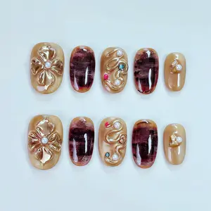 T91 Nail Polish Nail Art for Whitening  Handmade Wearable High-end Feeling Nails Press on nails almond press nail white french tip jelly  nails nail  glue french tip nail Handmade Coffin Almond Press-On Nail Kit Pink Coffin Nails with Heart Charm