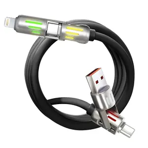 LED Glowing 4 in 1 Fast Charging / Data Cable 6.6ft 2M Silicone USB C PD Lightning Cable for Phone15 14 13 12 Pad Mac,Samsung S24 S23 S22 S21 Signal Breathing Lights