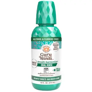 GuruNanda Fresh Breath Mouthwash with Sodium Chlorite, Essential Oils & Vitamins, Alcohol & Fluoride-Free, 12-Hrs Fresh Breath, Wild Mint, 16 fl oz