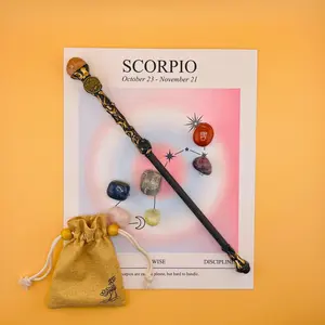 [Magic Crystal] Zodiac Crystal Magic Wand (with No Light) And Zodiac Crystal Stones Set - Handcrafted Wand & Constellation Stones - Cosplay, Magic Props, Gemstone Collection, Party Supplies, Fun Fidget Toy, Holiday Decor - Gift for Christmas, New Year