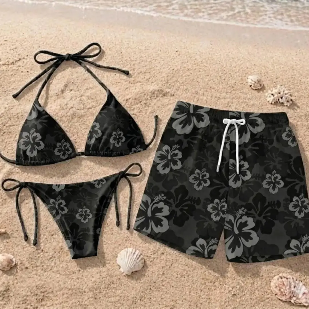 [MADE TO ORDER] Matching Couple Swimsuits Set, BF and GF Matching Swimsuits, Camo Bikini Set for Women, Matching Camo Swimwear Set for Couples, Couple Trendy Camo Bikini And Short, Summer Beach Vacation Outfit