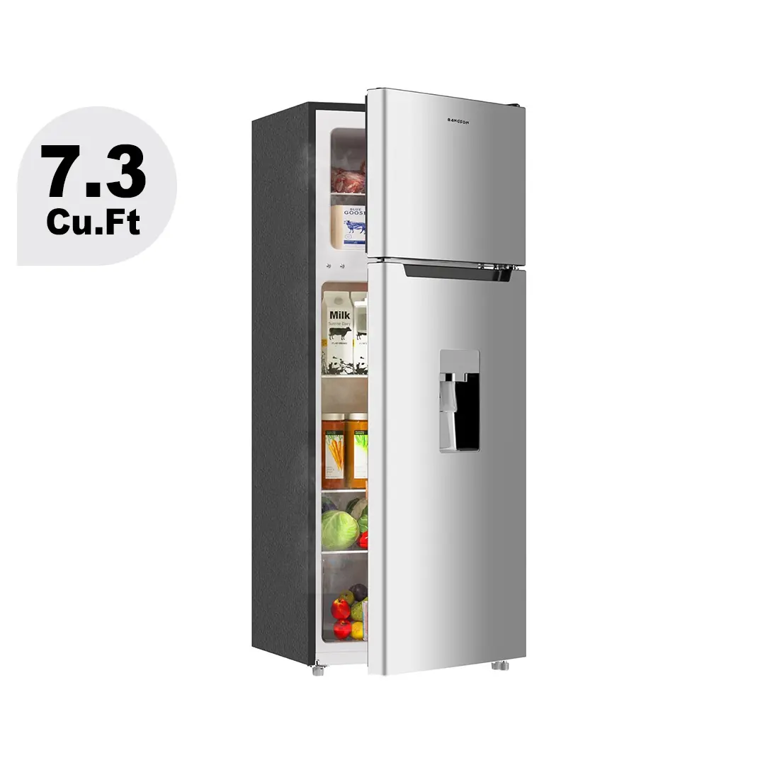 BANGSON 7.3 Cu.Ft Dual Door Fridge-Freezer with Water & Ice Dispenser, Double-Compartment, Adjustable Temperature Control, Low Noise Energy Saver, for Kitchen & Home, Black/Silver, Ice Dispenser Fridge-Freezers, Double-Compartment Fridge-Freezers