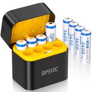 SPELEC 3600mWh Compatible with AA Lithium Batteries 8 Packs with Fast Charger, Rechargeable 1.5V Long-lasting Large Capacity AA Battery Pack Smart Charging Dock with LED Indicator Light