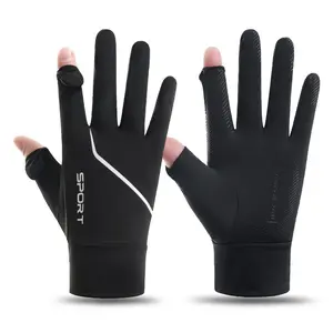 Cycling Gloves, Ice Silk Gloves, Full Finger Touchscreen Non-Slip Gloves, Breathable Summer Outdoor Gloves for Driving, Hiking, Traveling