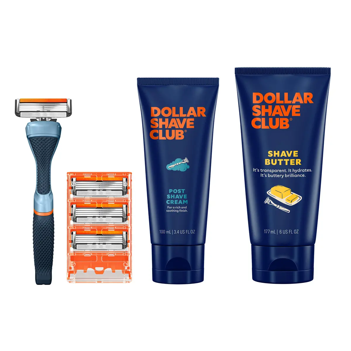Dollar Shave Club Men's Shave Bundle – Diamond Grip Handle + Classic 4-Blade (4ct) + Shave Butter + Post Shave Cream