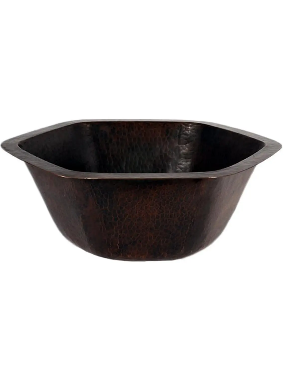 Novatto TCB-004AN NAVARRE Rustic Flat Lip Drop-In Hexagon Copper Bar & Prep Sink, 16x7 in, Antigua Finish, 16-Gauge Recycled Copper, Artisan Handcrafted, 3.5-In Drain Opening, Easy to Maintain, 99.9% Bacteria Reduction