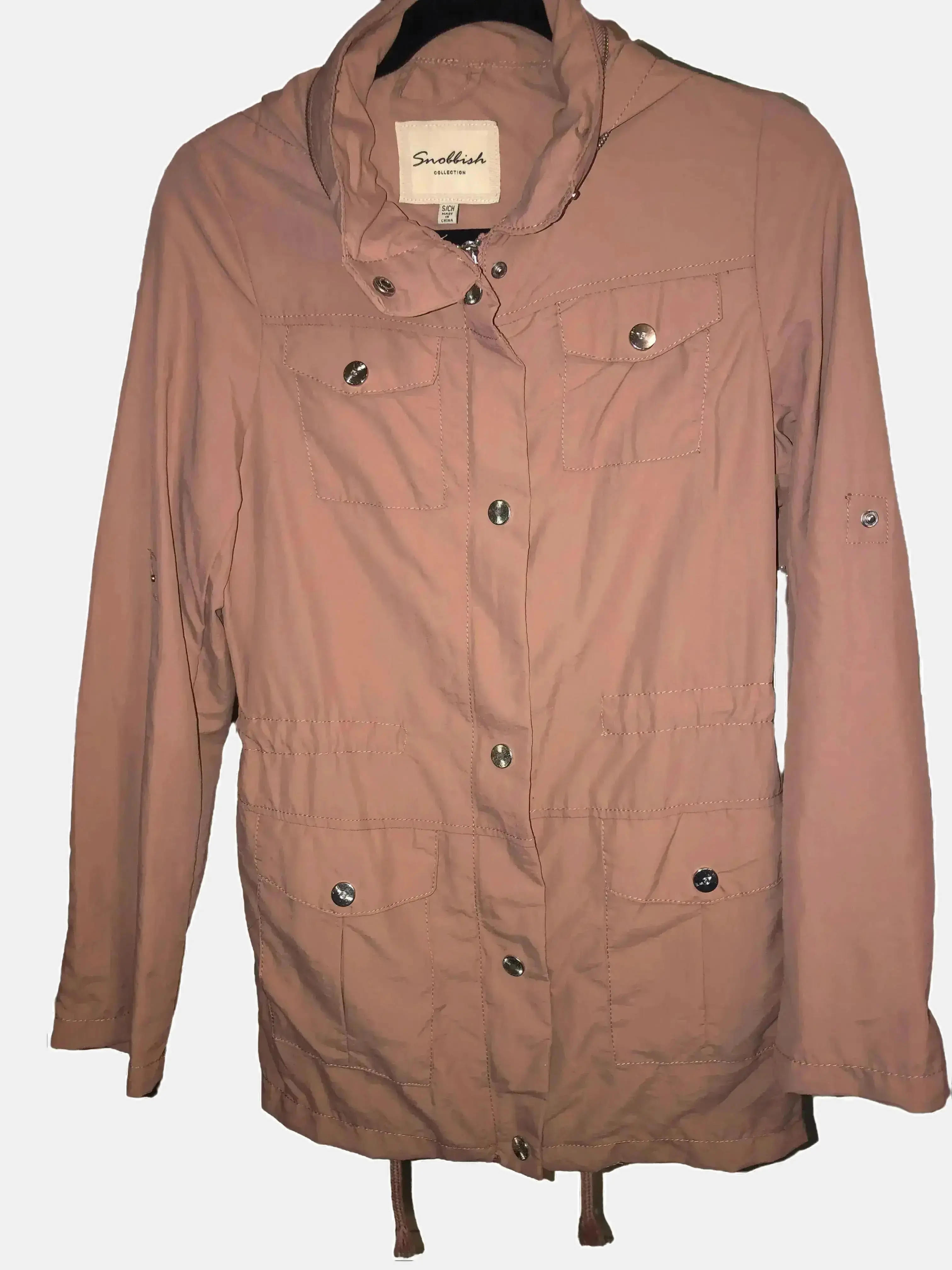 NEW Womens pastel pink raincoat adjustable hood size small