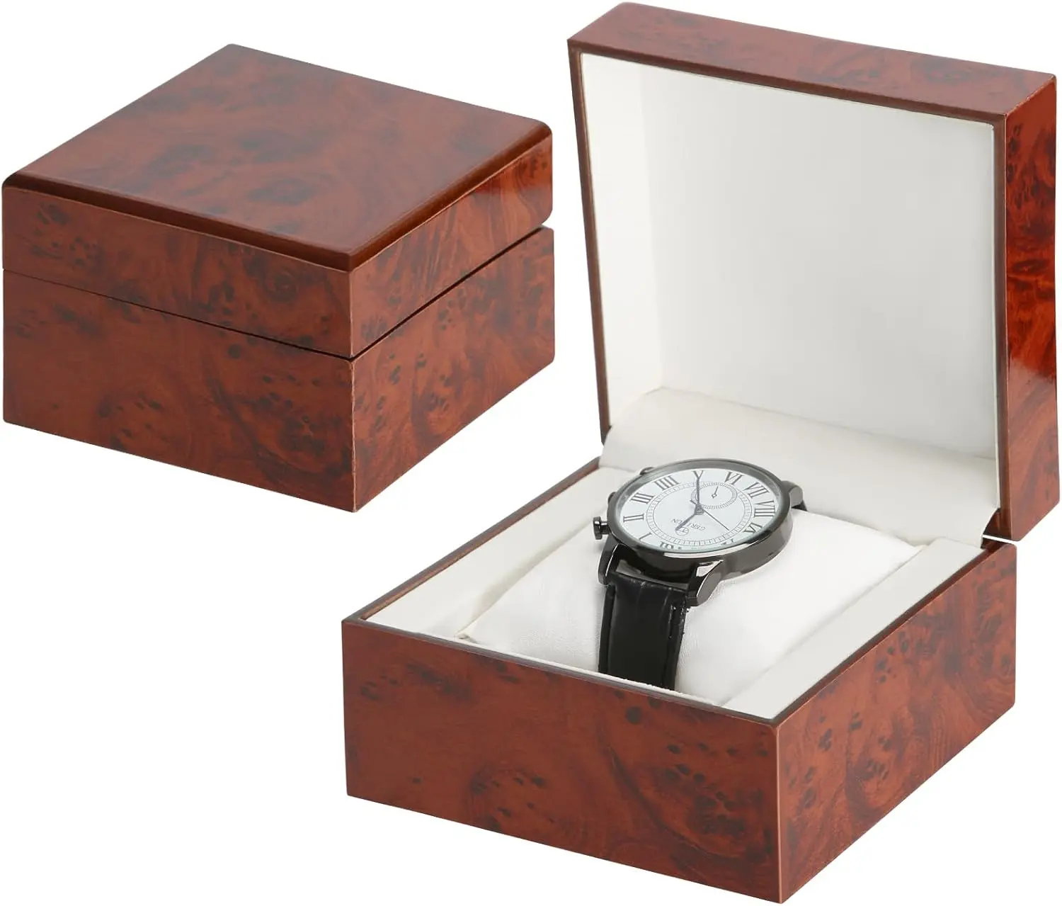 Wooden Single Watch Storage Case with Pillow - Fashionable Watch Accessories, Versatile Strap Compatibility, Ideal for Christmas, Birthday Gifting, Wood Watch Boxes