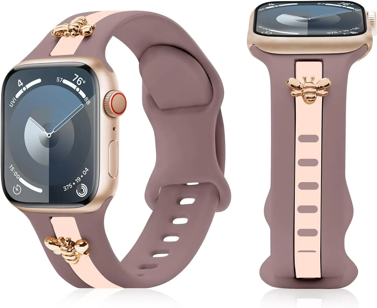 PremiumBand Multi-Size Silicone Smartwatch Strap (38/40/41/42mm) - Cute Rose Gold Honey Bee Charm Bracelet, Women's Wearable Accessories for Series 11-2 & SE, Tech Accessories