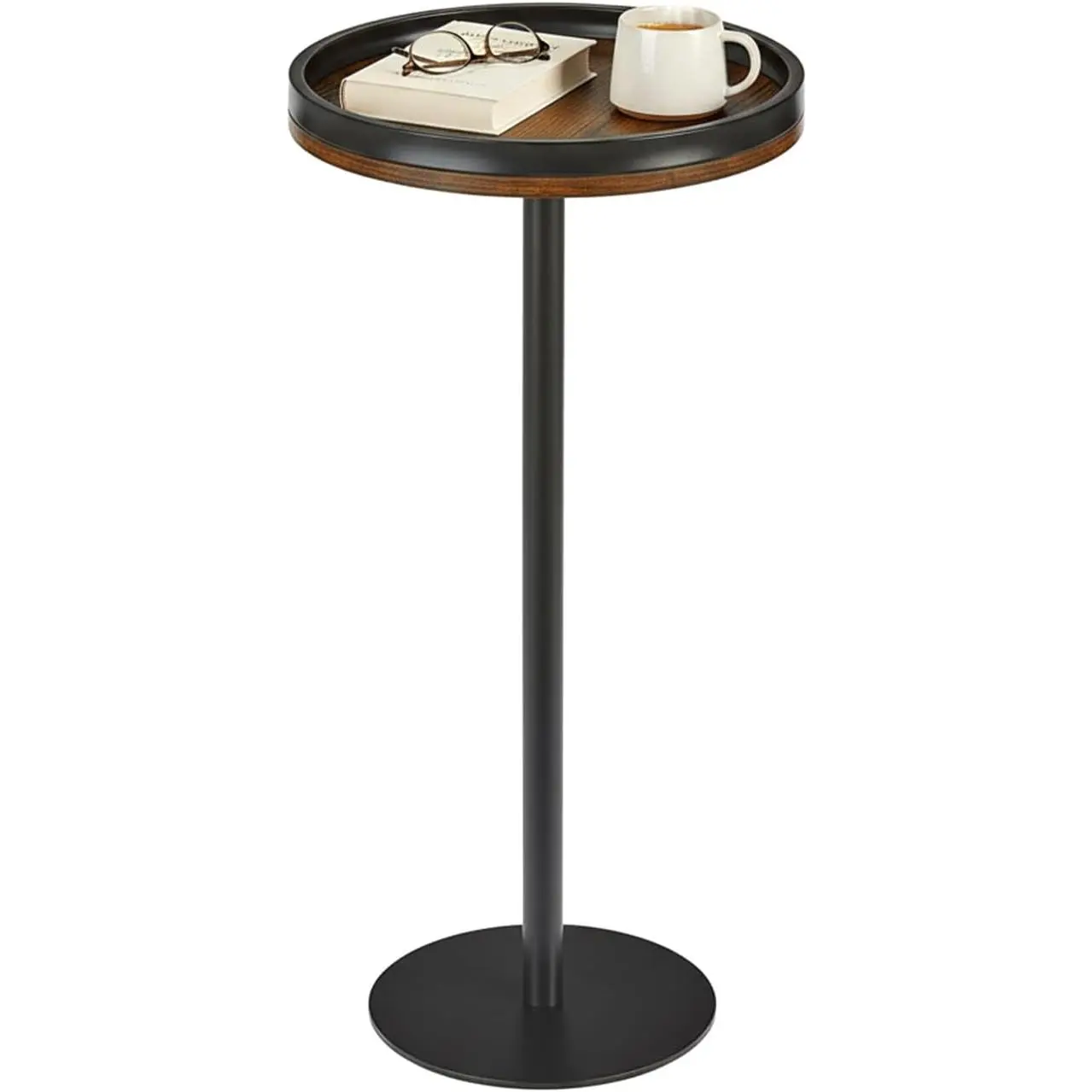 Martini Table, Small Round Drink Table with Weighted Base,Industrial Metal &  Pedestal End Table with Tray Top Edge for Small Spaces, Living Room, Next to Sofa,24.7 Inch Tall
