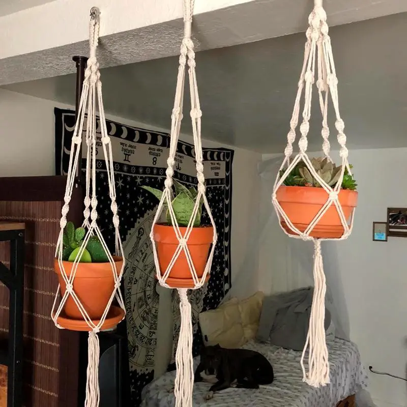1 Set, Macrame Handmade Plant Hanger Baskets Flower Pots Holder Balcony Hanging Decoration Flowerpot Net Bag Home Garden Supplies Hanging Planter Succulent Planter