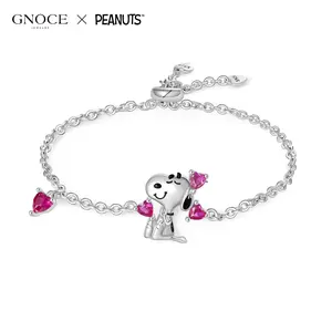 GNOCE Peanuts Collab Bracelet for Women Girls Love Heart Snoopy Dainty Adjustable Slider Bracelet for Her, Halloween Mother's Day Jewelry Valentine's Day Gift, Tarnish Free and 365 Days Warranty