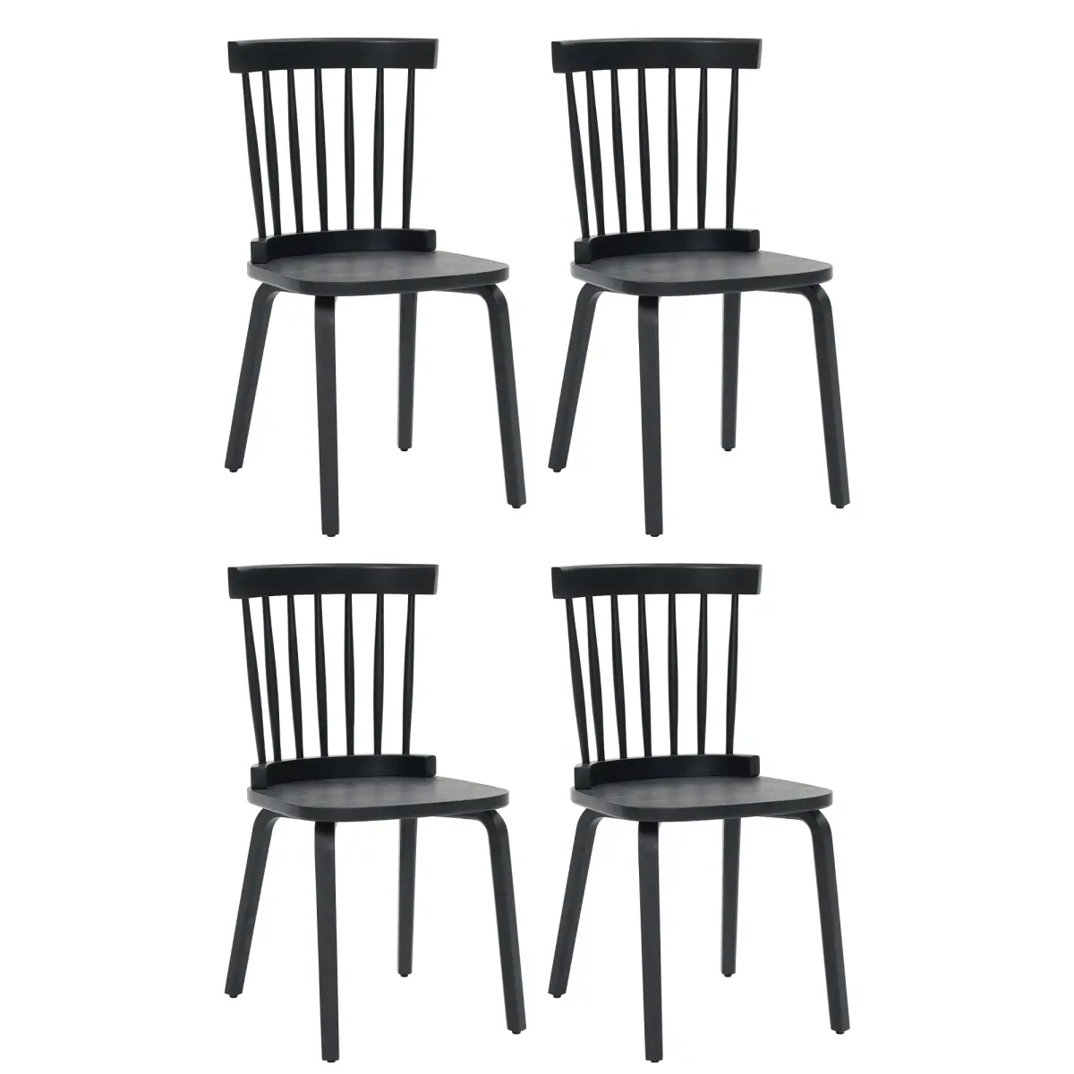 Dining Chairs Set of 4, Windsor Farmhouse Spindle Back, Widen Ergonomic Seat, Mid-Century Modern French Country Style, 18.70 x 17.12 x 33.27 inches, Durable Black Indoor Furniture, Assembly Required for Living Room, Restaurant, Scratch Resistant, Windsor,