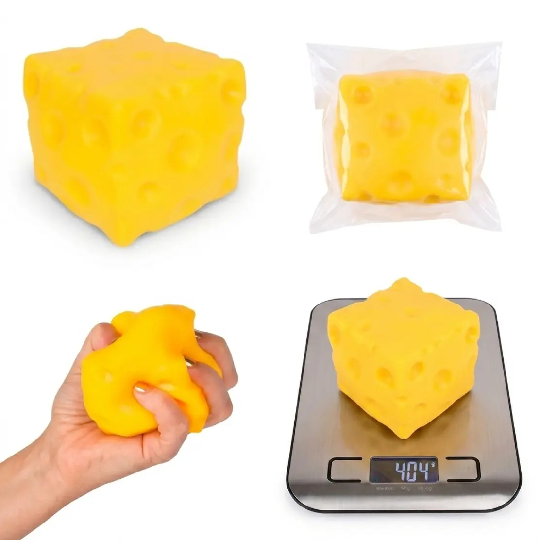 Viral Jumbo Cheese Squishy Block 11cm TPR Outer Shell with Flour-Dough Core FAST Rebound Hyper-Realistic Texture Desk Companion for Kids & Adults Stress Relief Toy Ultimate Anxiety Melter, Fidgets Squishies