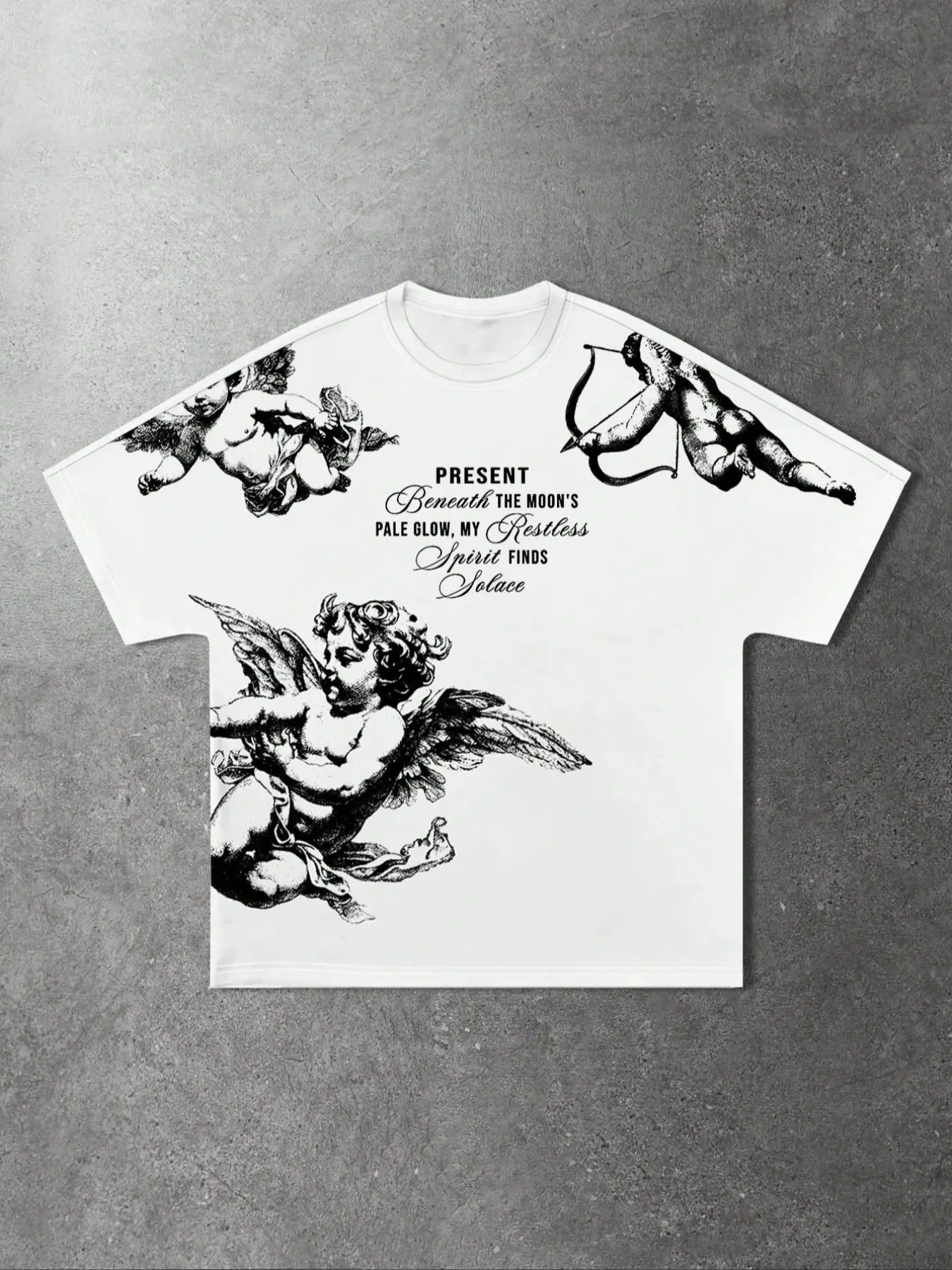 Opium Aesthetic Cherub Graphic Oversized T-Shirt | Cyber Goth Purple Angel Print Streetwear Tee | Vintage Grunge Dark Style Top for Men & Women