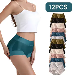 Women's high-waisted pure cotton panties, 12 pack, soft and breathable, comfortable full-coverage design, suitable for everyday wear, elastic and durable. Christmas gift.