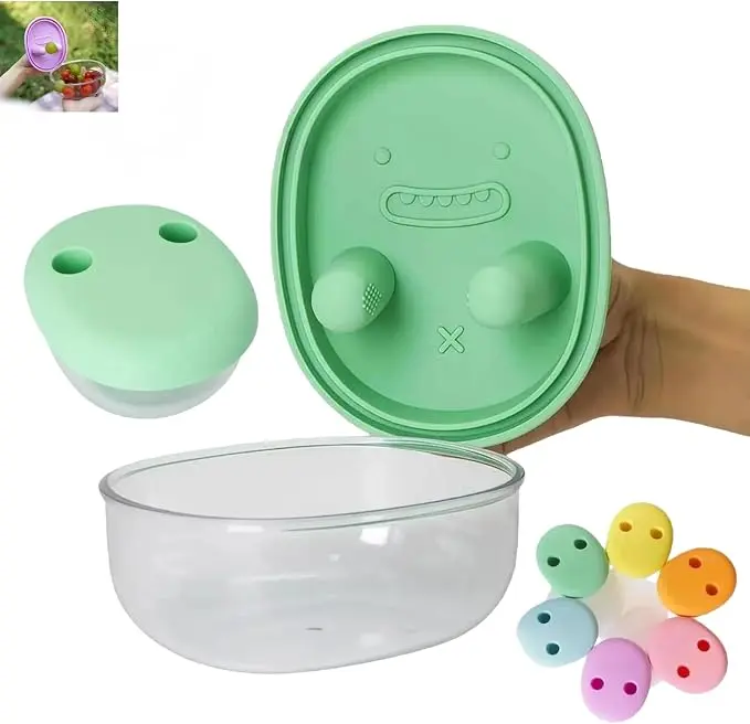 2-in-1 No-Mess Snack Finger Container with Silicone Finger Lid, Portable Dust-Proof Food Storage Container for Home, Travel, Camping, Kitchen Preserving Utensil