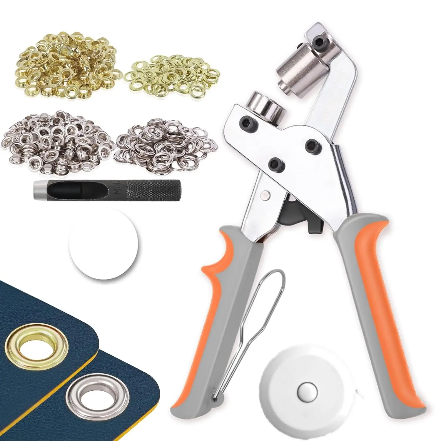 Grommet Tool Kit with 200 Sets 3/8 Inch 10mm Grommets, Heavy Duty Grommet Kit, Grommets Pucher with Hole Punch and Eyelets, Eyelet Pliers Kit for Tarp, Fabric, Banner, Canvas, Leather
