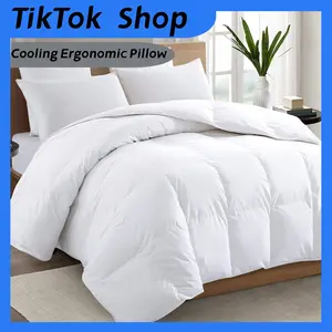 TikTok Shop Down Alternative Comforter King Size Duvet Insert All Season White 90x102 Inches with Corner Tabs 6-piece Sheet Set Linen Bed Sheets - Puffed Quilt