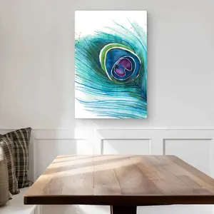 212 MAIN Unique Artwork Peacock Feather Closeup Wall Art, 20x30 in. Blue Lightweight Aluminum Metal Print Decoration, Nature Home Decor for Bedrooms