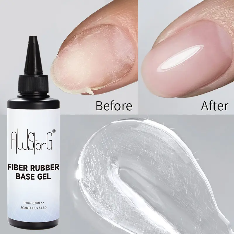 AWStorG Fiberglass Builder Gel, Strengthening & Repair Formula for Nail Extensions, Hypoallergenic UV/LED Soak-Off Rubber Gel, 150ml, Natural Look, Manicure Use, Bottle, Youth, Single Item, Resin-Based, Quick Repair, Plain