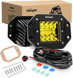 Nilight 2PCS 42W Flush Mount Amber LED Light Pods Upgraded Spot Flood Combo Beam Driving Light LED Work Light with 16AWG Wiring Harness Kit-2 Leads light bar harness kit-2 light pod work light Car Accessories  dealsforyoudays