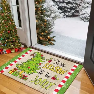 1 Piece of Christmas Green Tree and Gift Box Design Striped Border Christmas Doormat Floor Mat Door Mat Print Soft Kitchen Floor Mat Floor Mat Door Mat Living Room Laundry Room Decorative Carpet Best Choice Home Decor Rugs
