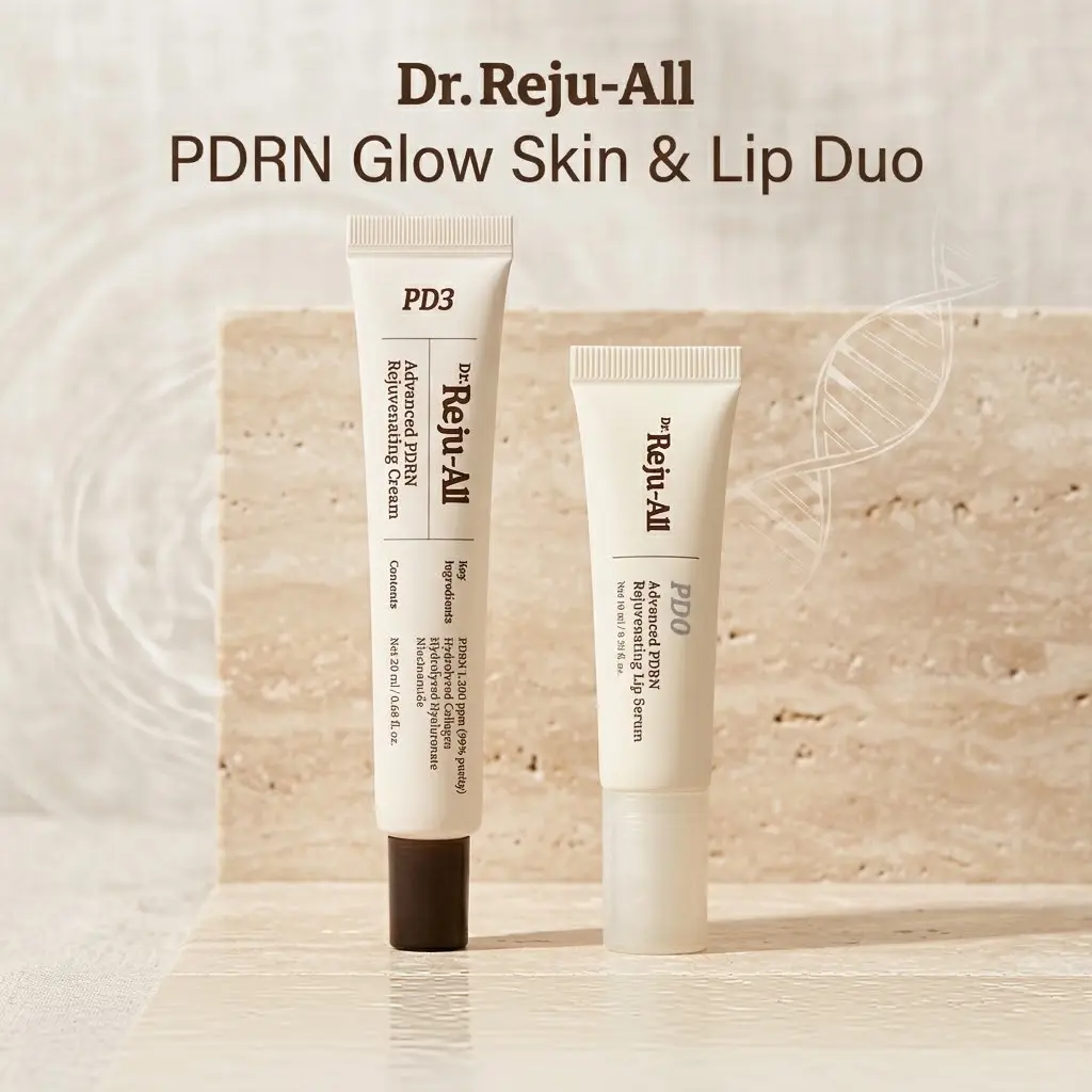 Dr. Reju-All PDRN Glow Skin & Lip Duo: Advanced PDRN Rejuvenating Cream + Advanced PDRN Rejuvenating Lip Serum - Face Moisturizer & Lip Balm for Radiance & Hydration, Korean Anti-Aging Skin Care