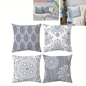 4 Pcs Decorative Throw Pillow Covers,Grey and White Modern Simple Square Pillow Case Cushion Cover for Sofa Couch Farmhouse Outdoor Living Room party  supplies gift