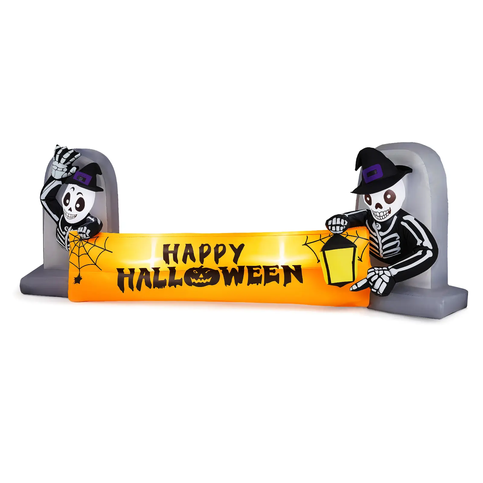 Ubesgoo 9.6FT Spooky Waterproof Halloween Inflatable Skeleton Tombstone Banner with Built-in Lights, Outdoor Blow-Up Yard Decor for Holiday Party, Garden, Lawn, Water Proof