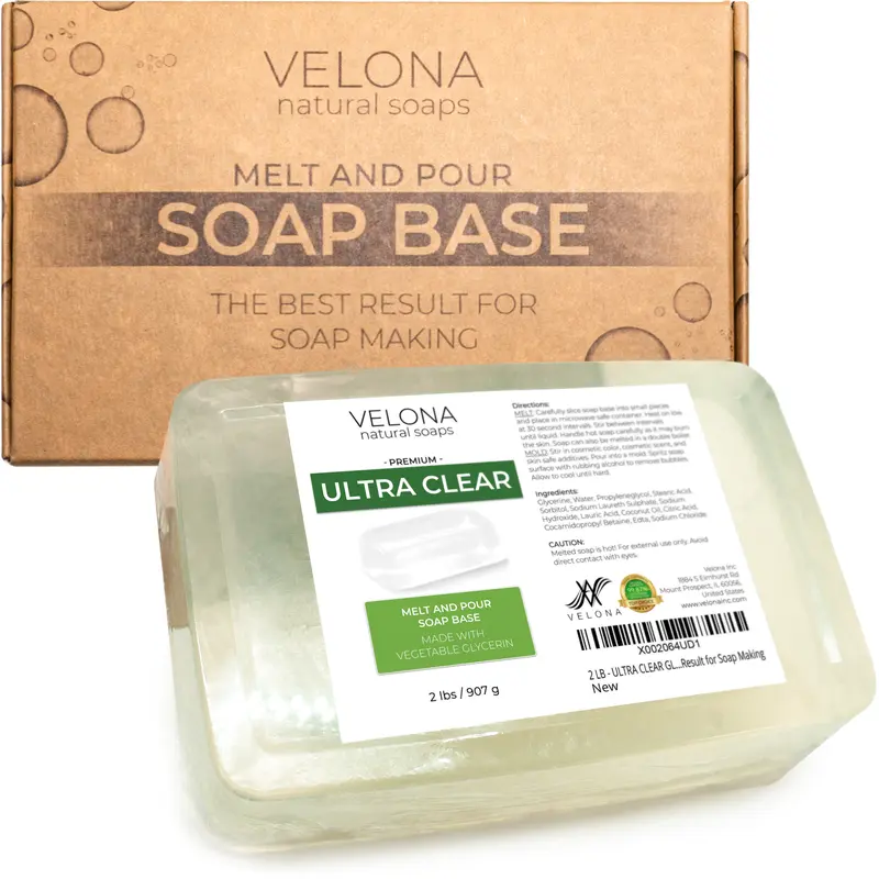 Velona 2 LB (907 g) Glycerin-Rich Ultra Transparent Melt-and-Pour Soap Base - Natural Coconut Oil Bar for Soap Making, Adults' All-Skin Cleanser, Skin Care, Body Care (Adjustable Scent, Father’s Day Gift Option, 24 Months 100% Satisfaction Guarantee)