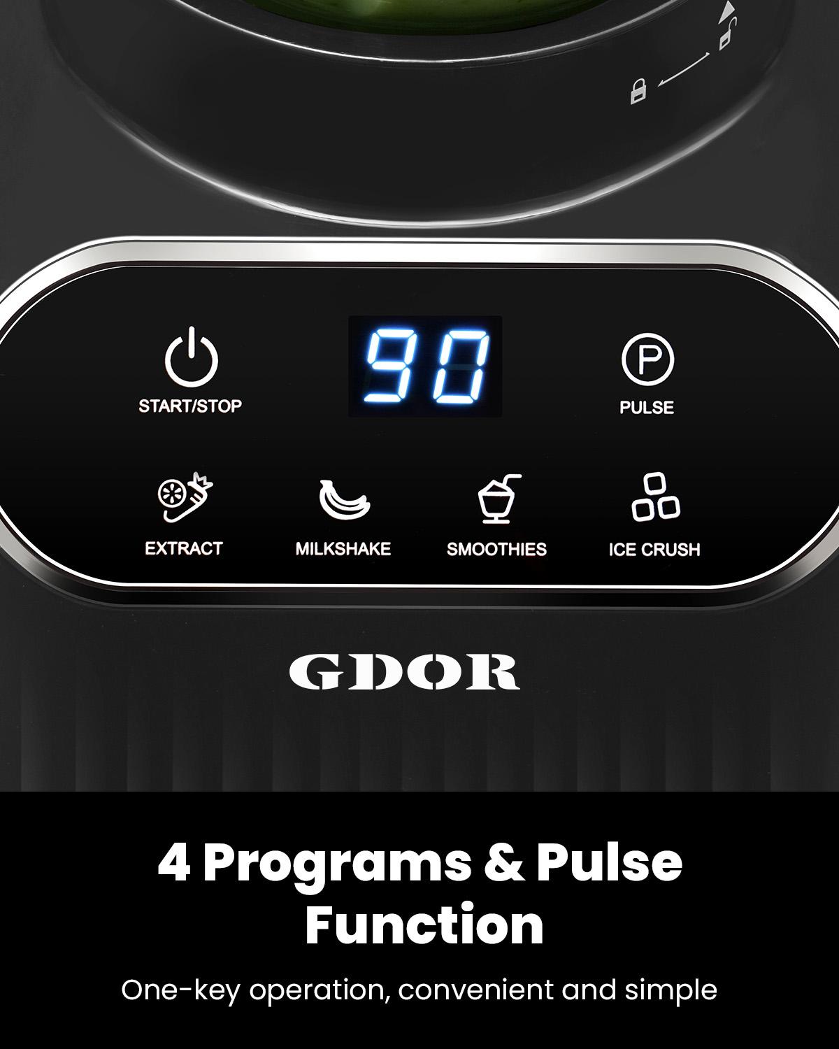 GDOR Professional Blender | 4 & 6 Blade Option | 1200W Peak Power | 5 Functions | Self-cleaning function | 52 oz Glass Jar & 24 Oz To-Go Cup Combo | Kitchen Drink Cold Press Juicer | for Smoothies | Blend & Go Portable